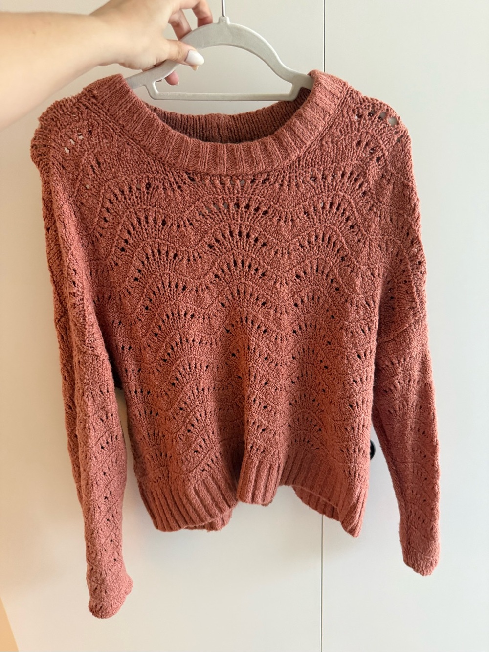 American Eagle Outfitters Rust Openwork Crewneck Sweater